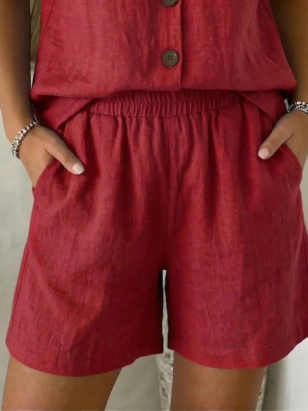 Vintage Plain Natural Straight Pants Shorts