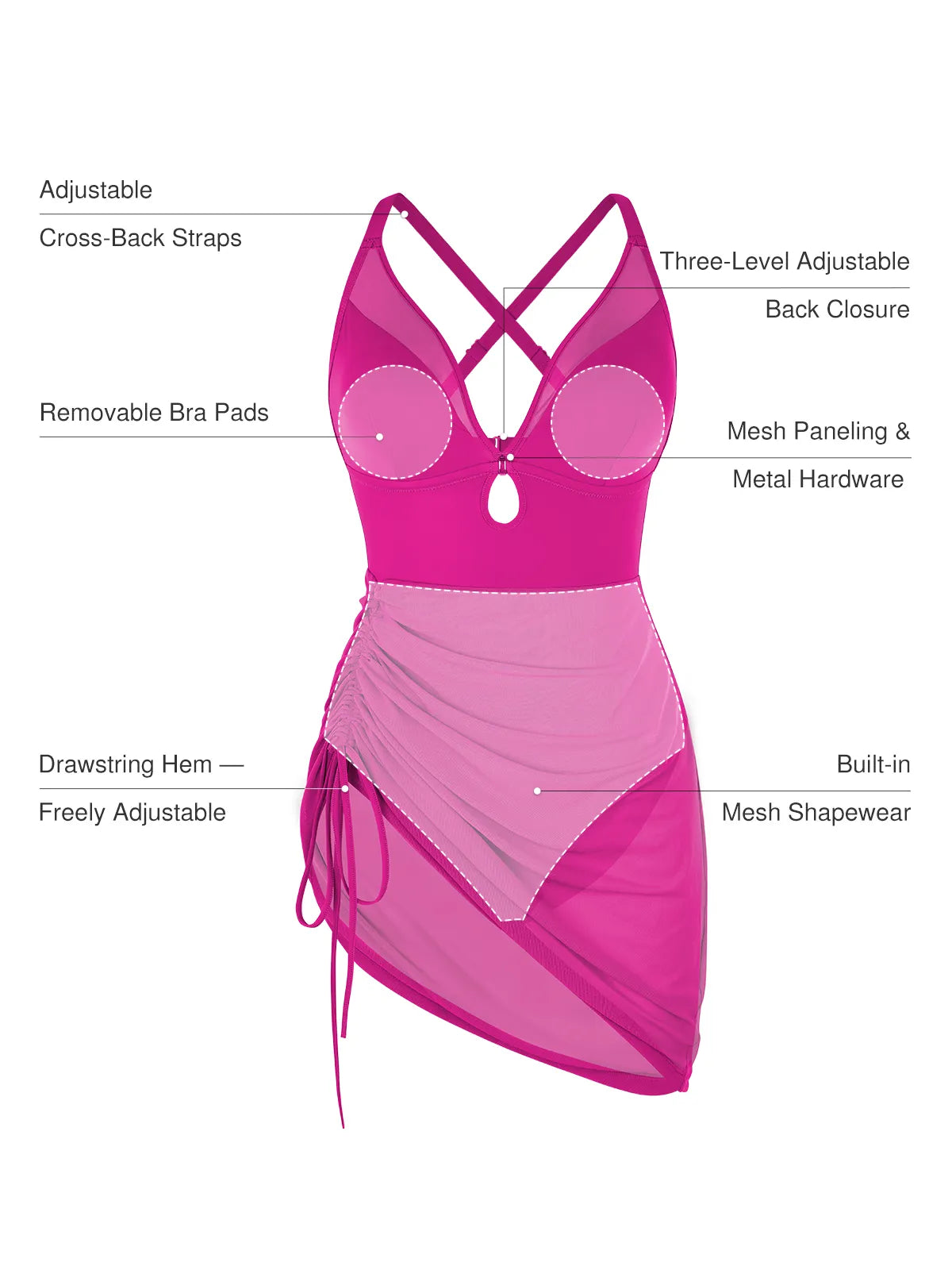 Sculpting Curve Mesh Skirt One-Piece Swimsuit