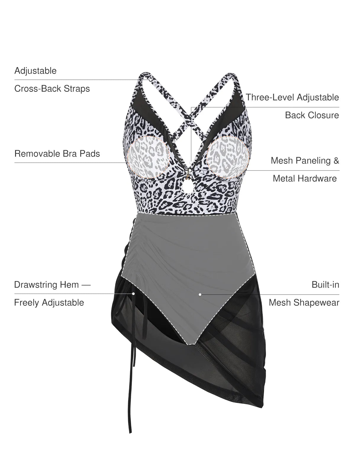 Sculpting Curve Mesh Skirt One-Piece Swimsuit