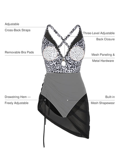 Sculpting Curve Mesh Skirt One-Piece Swimsuit
