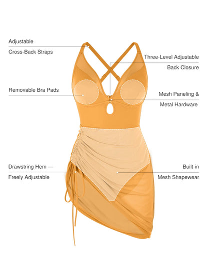 Sculpting Curve Mesh Skirt One-Piece Swimsuit