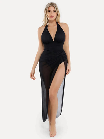 Shapewear Halter Tummy Control Swimsuit And Cover-Up Set