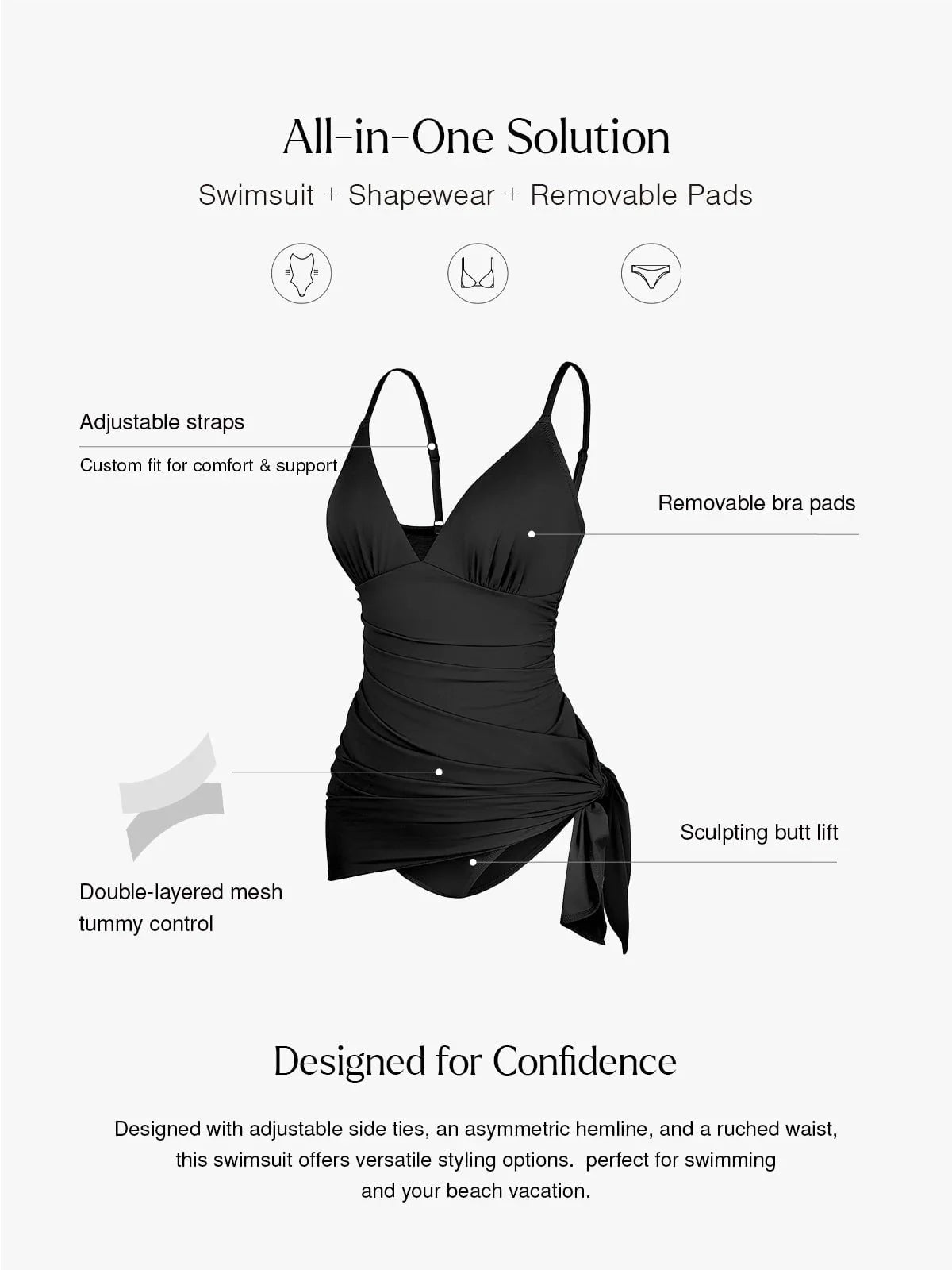 Shapewear Ruched Convertible One-Piece Swimsuit