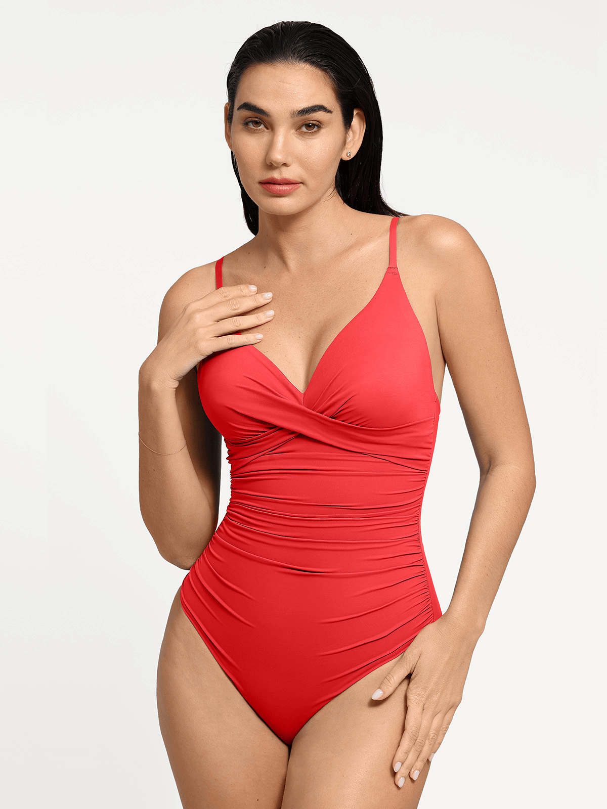 Shapewear Ruched Cross-Front Sculpting One-Piece Swimsuit