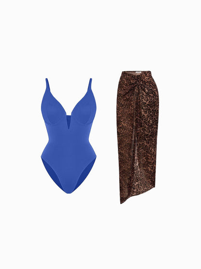 Shapewear Slimming One-Piece Swimsuit Mesh Coverup Set