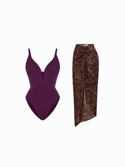 Shapewear Slimming One-Piece Swimsuit Mesh Coverup Set