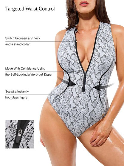Zip-Front Waist Shaping Swimsuit