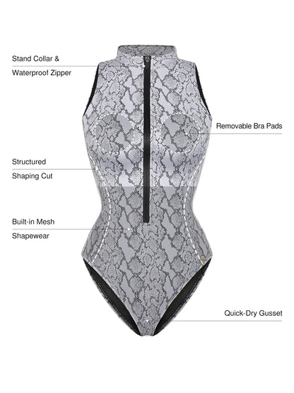 Zip-Front Waist Shaping Swimsuit